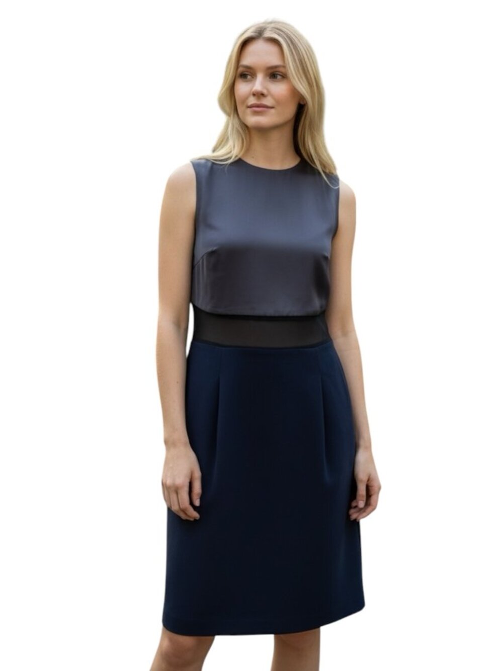 John Lawrence Sullivan Dress 4 Navy Black Sheer Layer Designer Japan